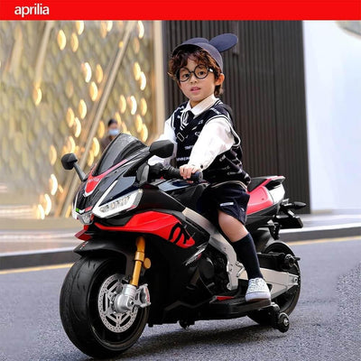 24V Upgraded Aprilia RSV4 Super Motorcycle W/ EVA Rubber Wheels, Music & Lights.