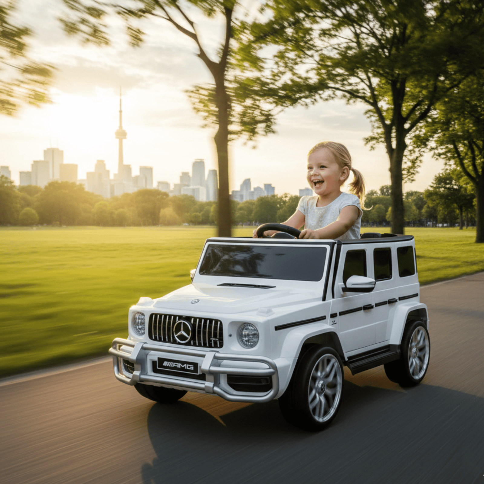 24V Exclusive White Mercedes Benz G63 2-Seater 4x4 Kids' Ride-on SUV W/ EVA Wheels, Leather Seats, Light-up Logo, BT & RC.