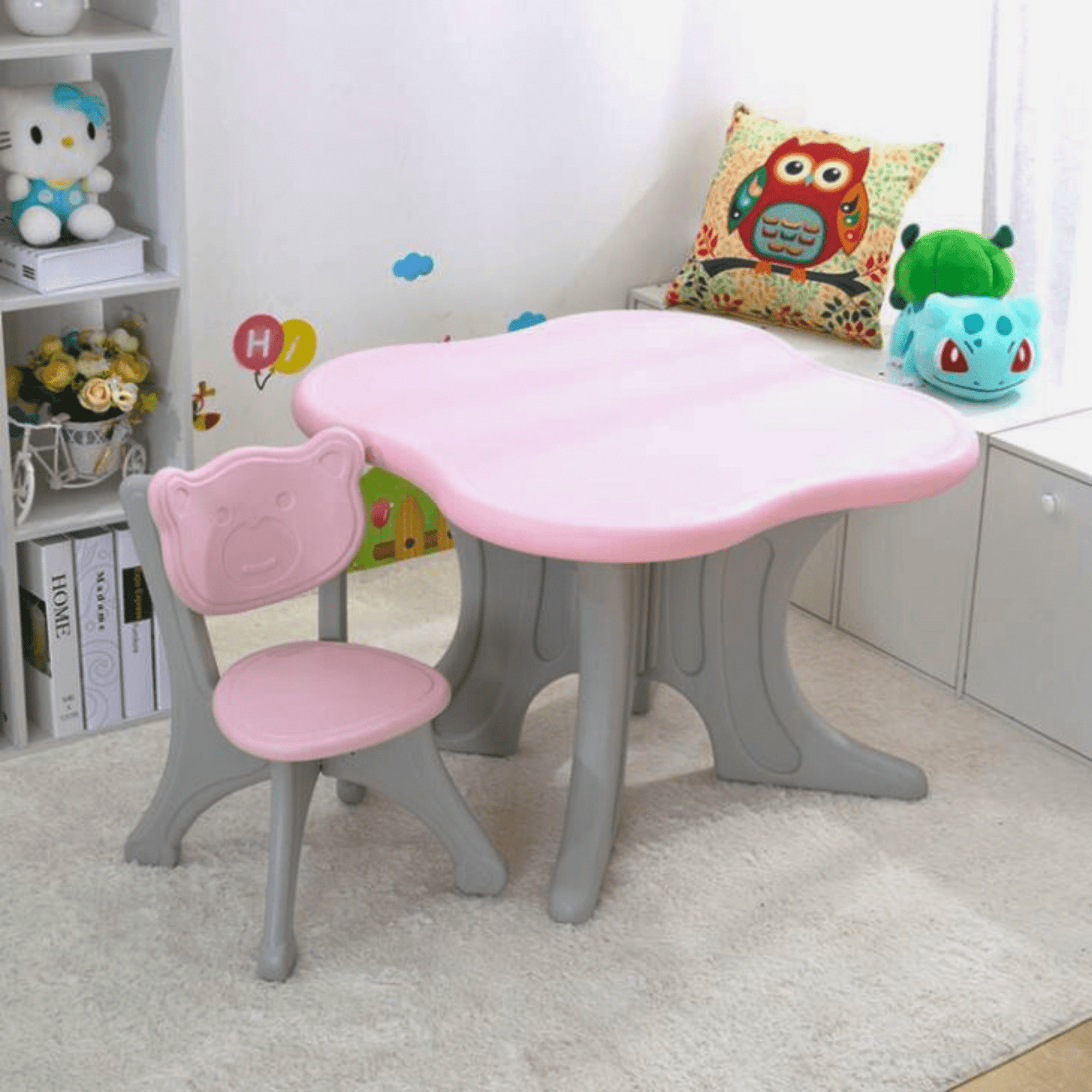 Kids & Toddlers Bear Edition Table & Chair Set W/ 2 Chairs and Storage Baskets.