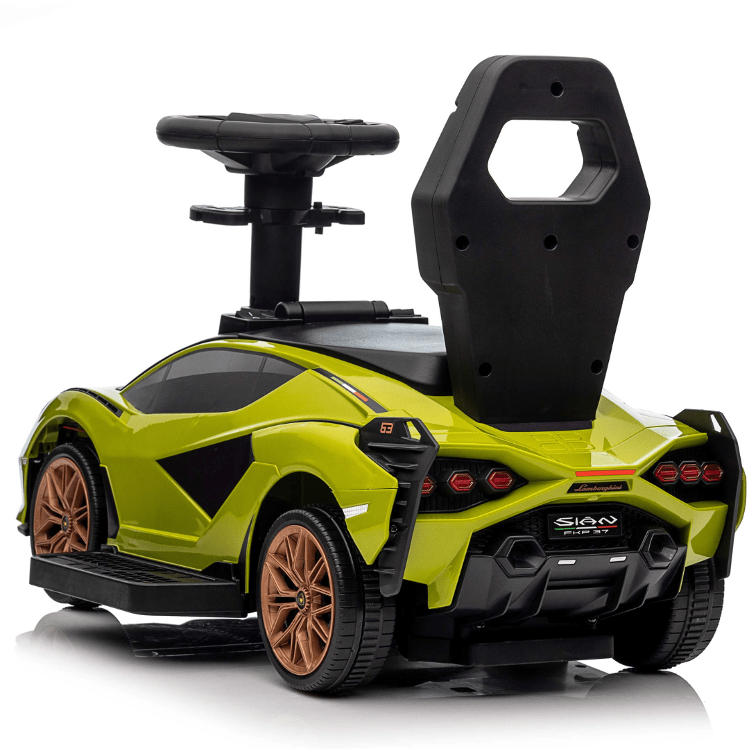 Green Complete Edition Lamborghini Sian 3-in-1 Push Car / Stroller W/ Detachable Handle, Safety Guards, Lights & Music.