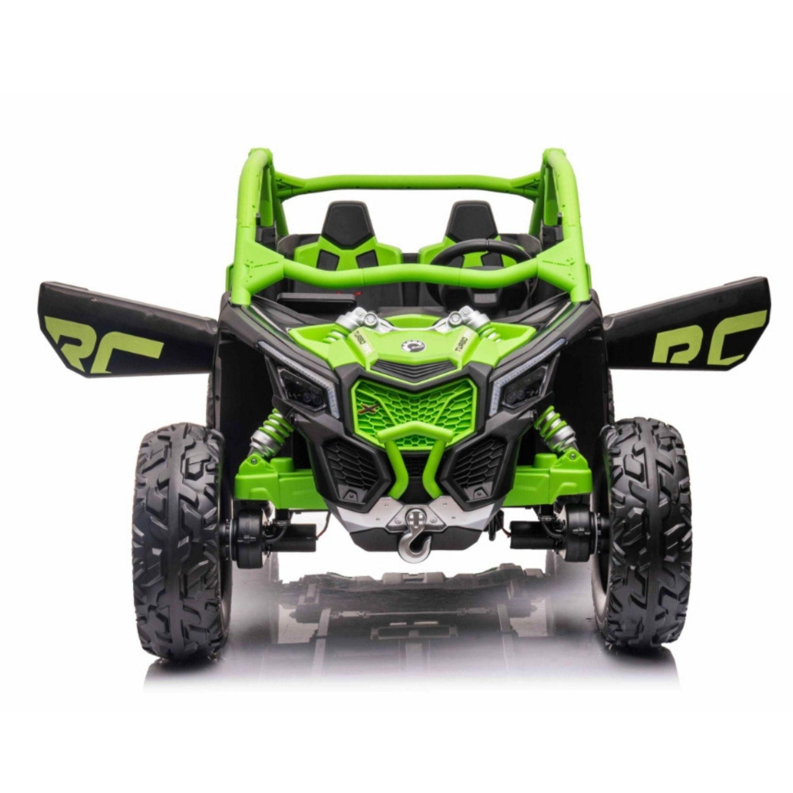Green Licensed LX Performance Edition 2x24V Can-Am Maverick 4WD Double 24V Battery Pack, 2-Seater Kids' Buggy W/ Music, EVA Rubber Wheels, Leather Seats & RC.