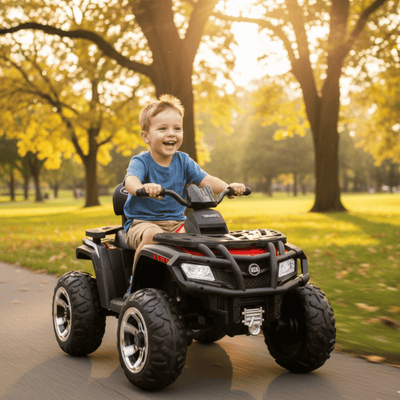 24V Red Upgraded Titan Edition 4x4 Ride-On Quad ATV W/ EVA Rubber Wheels, Bluetooth Music & Lights.