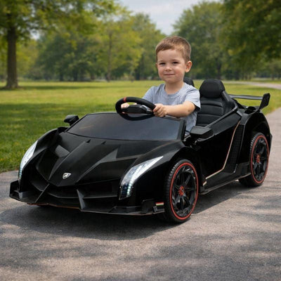 12V Black Lamborghini Veneno 4X4 Limited Edition Ride-on Car W/ EVA Rubber Wheels, Bluetooth & RC.