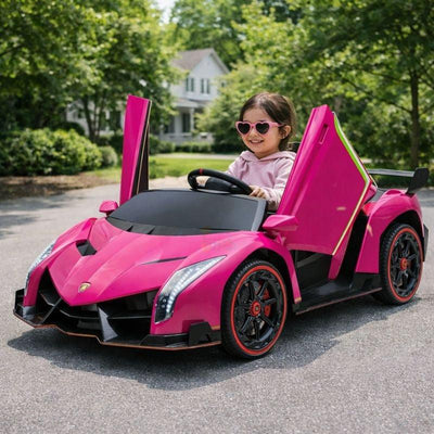 12V Pink Lamborghini Veneno 4X4 Limited Edition Ride-on Car W/ EVA Rubber Wheels, Bluetooth & RC.