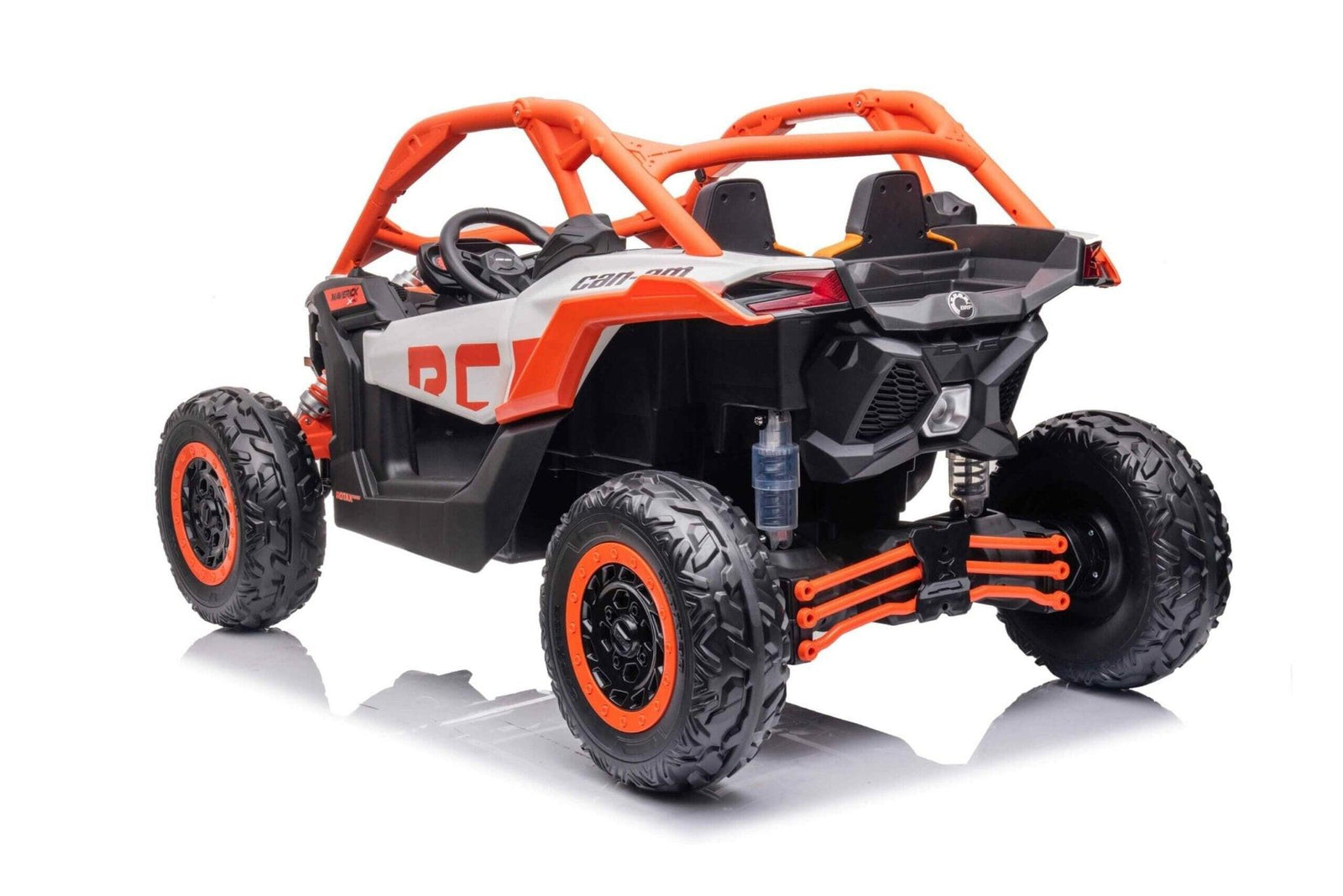 Orange Licensed LX Performance Edition 2x24V Can-Am Maverick 4WD Double 24V Battery Pack, 2-Seater Kids' Buggy W/ Music, EVA Rubber Wheels, Leather Seats & RC.
