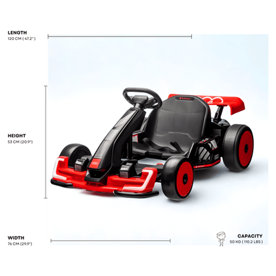 24V Red Newest Upgraded Audi Drifting Go Kart W/ 180° Drift, Bluetooth Music & Lights.