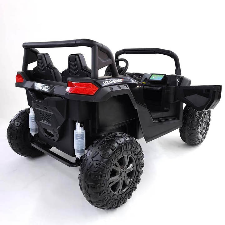 Black 2-Seater XXL Edition Blade BT 24V/4WD Kids' Exclusive Buggy/UTV With Rubber Wheels, Leather Seats, Music & RC.