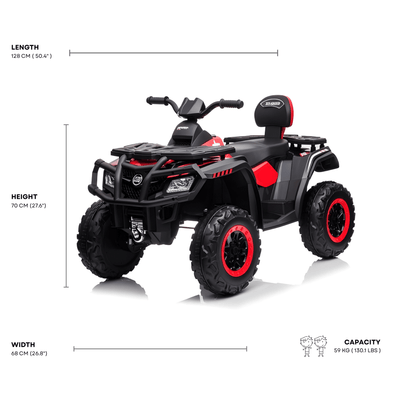 24V Red Upgraded Titan Edition 4x4 Ride-On Quad ATV W/ EVA Rubber Wheels, Bluetooth Music & Lights.