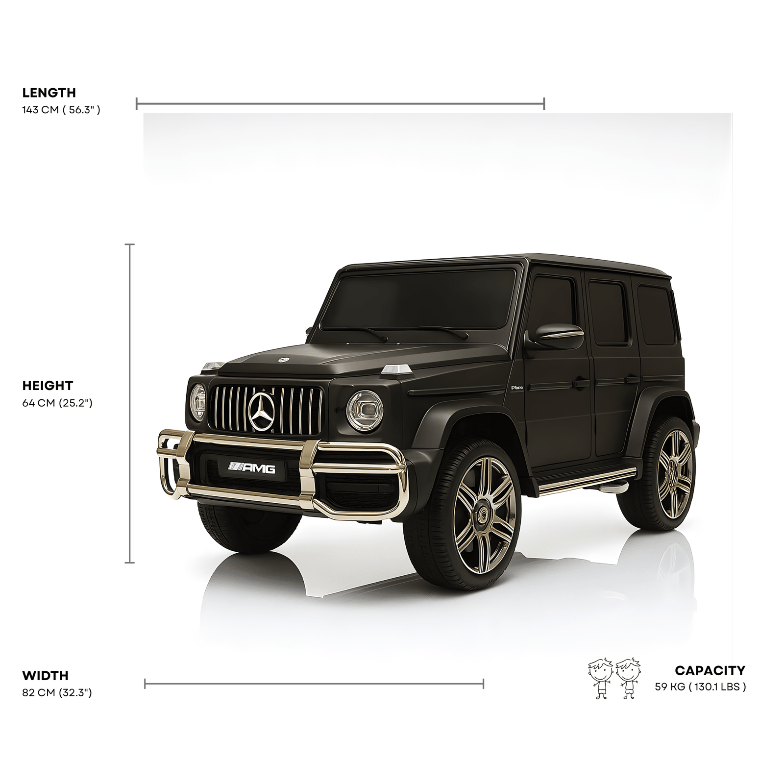24V Exclusive Matte Black Mercedes Benz G63 2-Seater 4x4 Kids' Ride-on SUV W/ EVA Wheels, Leather Seats, Light-up Logo, BT & RC.