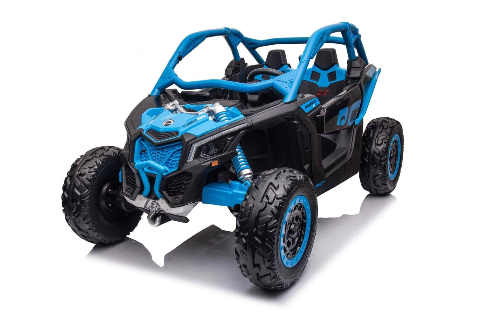 Blue Licensed LX Performance Edition 2x24V Can-Am Maverick 4WD Double 24V Battery Pack, 2-Seater Kids' Buggy W/ Music, EVA Rubber Wheels, Leather Seats & RC.