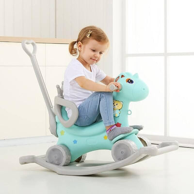 Kids' & Toddlers' 3-in-1 Foot to Floor Ride-on Rocking Riding Toy W/ Handle, Music & Basketball Hoop.