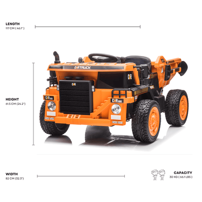 12V Kids' Ride-On Construction Dump Truck W/ Rubber Wheels, Automatic Dump Bed, Music & RC.