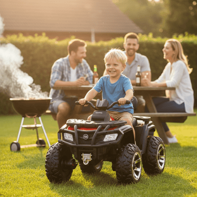 24V Red Upgraded Titan Edition 4x4 Ride-On Quad ATV W/ EVA Rubber Wheels, Bluetooth Music & Lights.
