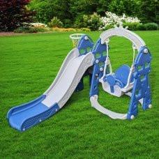 Blue Luxury 5-in-1 Castle Edition Playset for Kids W/ Slide, Closed Steps, Swing & Basketball Hoop.