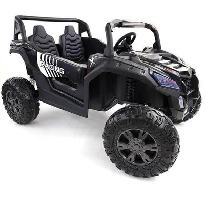 Black 2-Seater XXL Edition Blade BT 24V/4WD Kids' Exclusive Buggy/UTV With Rubber Wheels, Leather Seats, Music & RC.