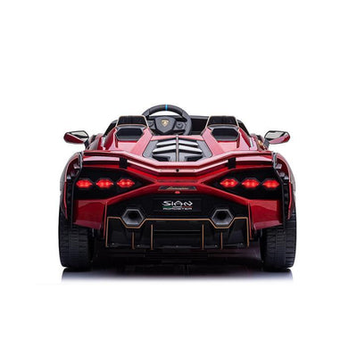 24V Luxurious Rosso Leto Lamborghini Sian 2-Seater 4x4 Ride-On Car W/ EVA Rubber Wheels, BT & RC.