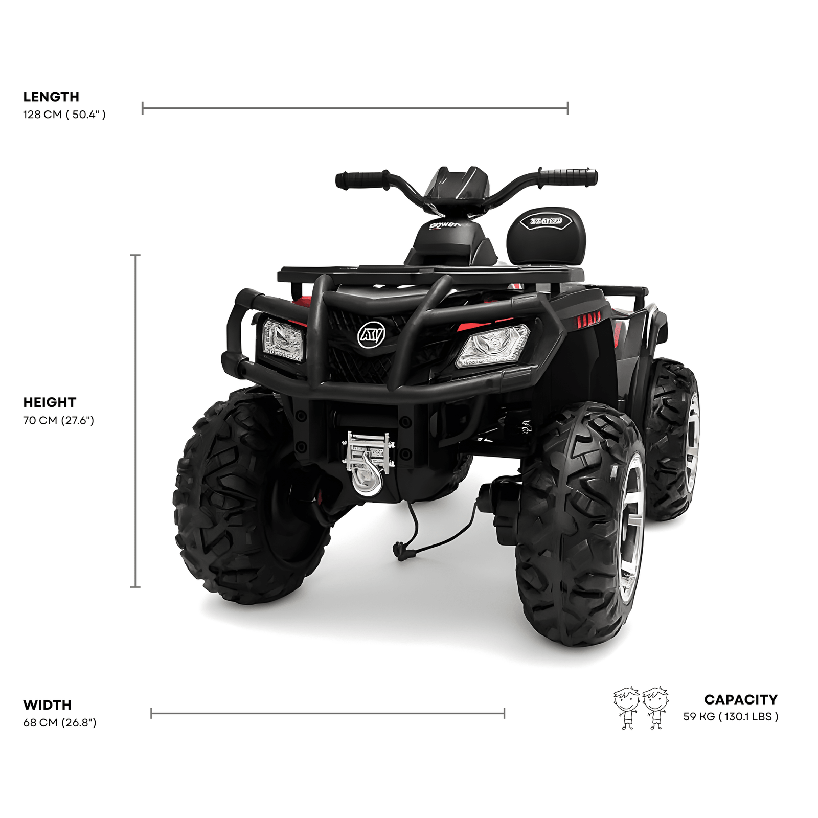 24V White Upgraded Titan Edition 4x4 Ride-On Quad ATV W/ EVA Rubber Wheels, Bluetooth Music & Lights.