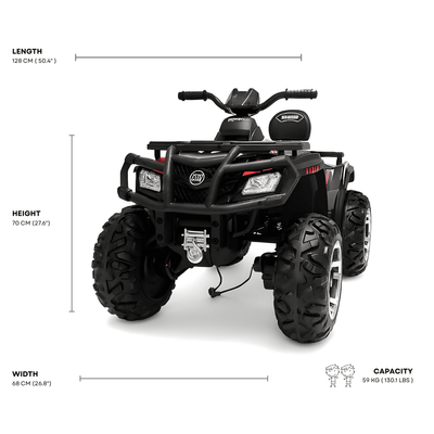 24V White Upgraded Titan Edition 4x4 Ride-On Quad ATV W/ EVA Rubber Wheels, Bluetooth Music & Lights.