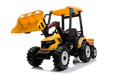 24V Kids' XXL Upgraded 6-Wheel Tractor W/ Trailer, Leather Seat, Music, Lights & RC.