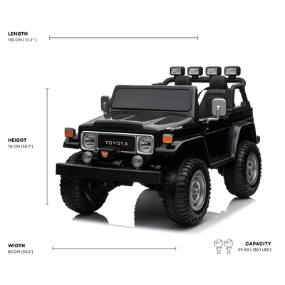 24V Black 2-Seater Premium Edition Toyota 4x4 Truck for Kids W/ EVA Rubber Wheels, Music & RC.