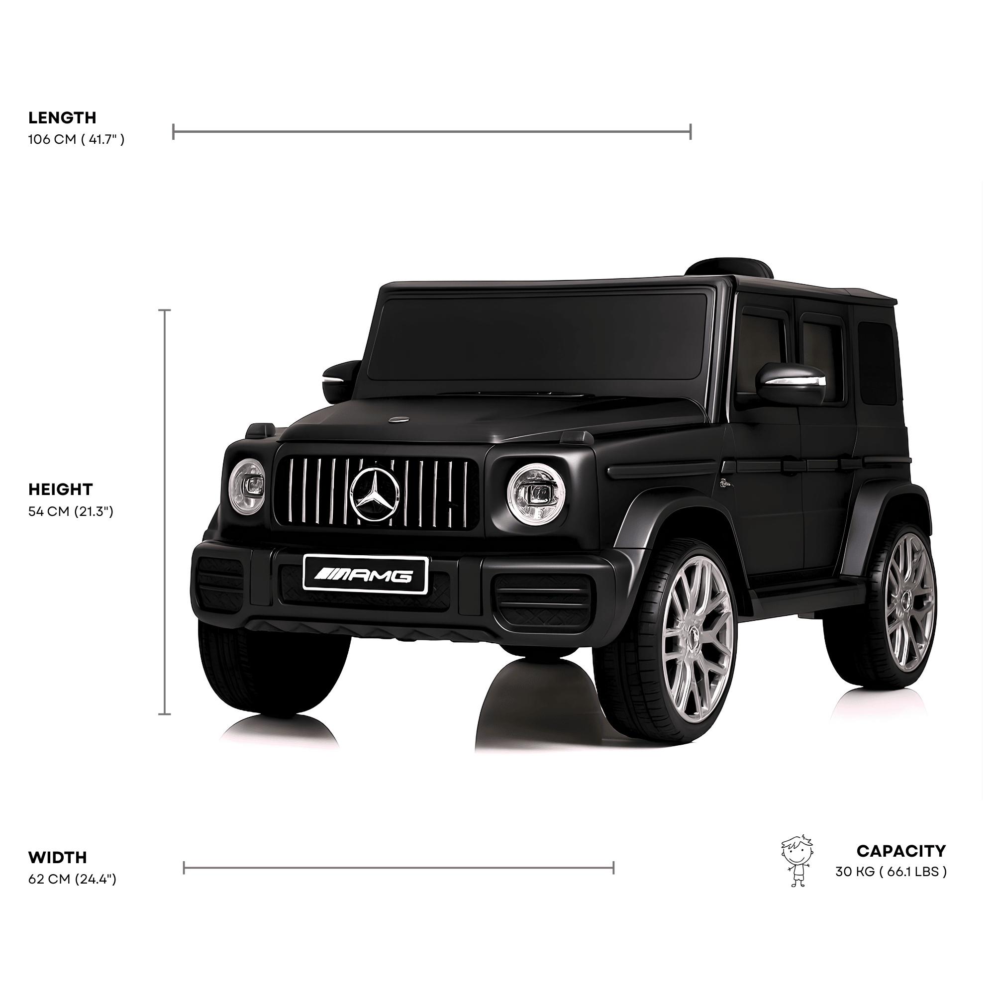 12V Luxury Matte Black Edition Mercedes Benz AMG G63 Ride-On SUV W/ Rubber Wheels, Leather Seat, Bluetooth & RC.