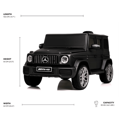 12V Luxury Matte Black Edition Mercedes Benz AMG G63 Ride-On SUV W/ Rubber Wheels, Leather Seat, Bluetooth & RC.