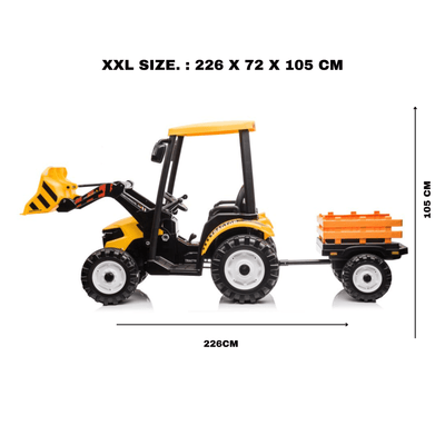 24V Kids' XXL Upgraded 6-Wheel Tractor W/ Trailer, Leather Seat, Music, Lights & RC.