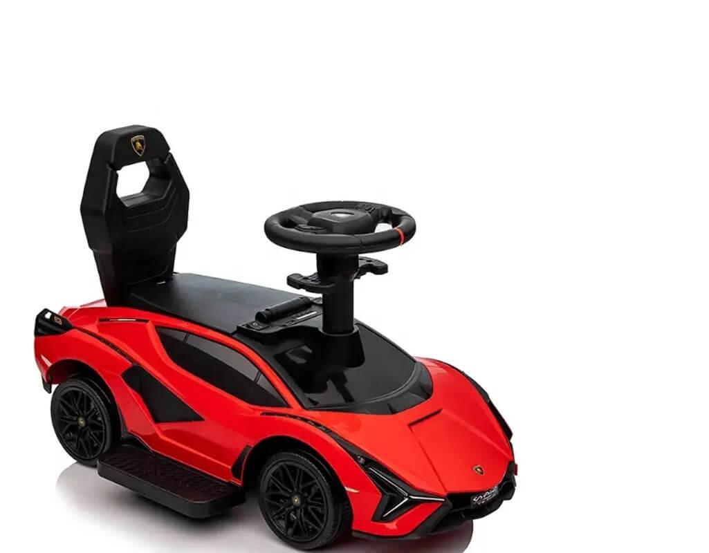 Red Complete Edition Lamborghini Sian 3-in-1 Push Car / Stroller W/ Detachable Handle, Safety Guards, Lights & Music.