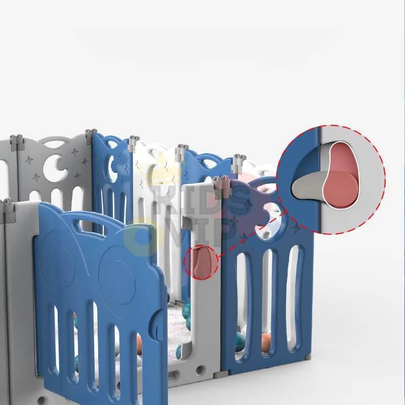Blue 16 Panels Indoor/Outdoor Foldable Playpen, Fence, Interactive Safety Play Yard  for Toddlers and Infants.