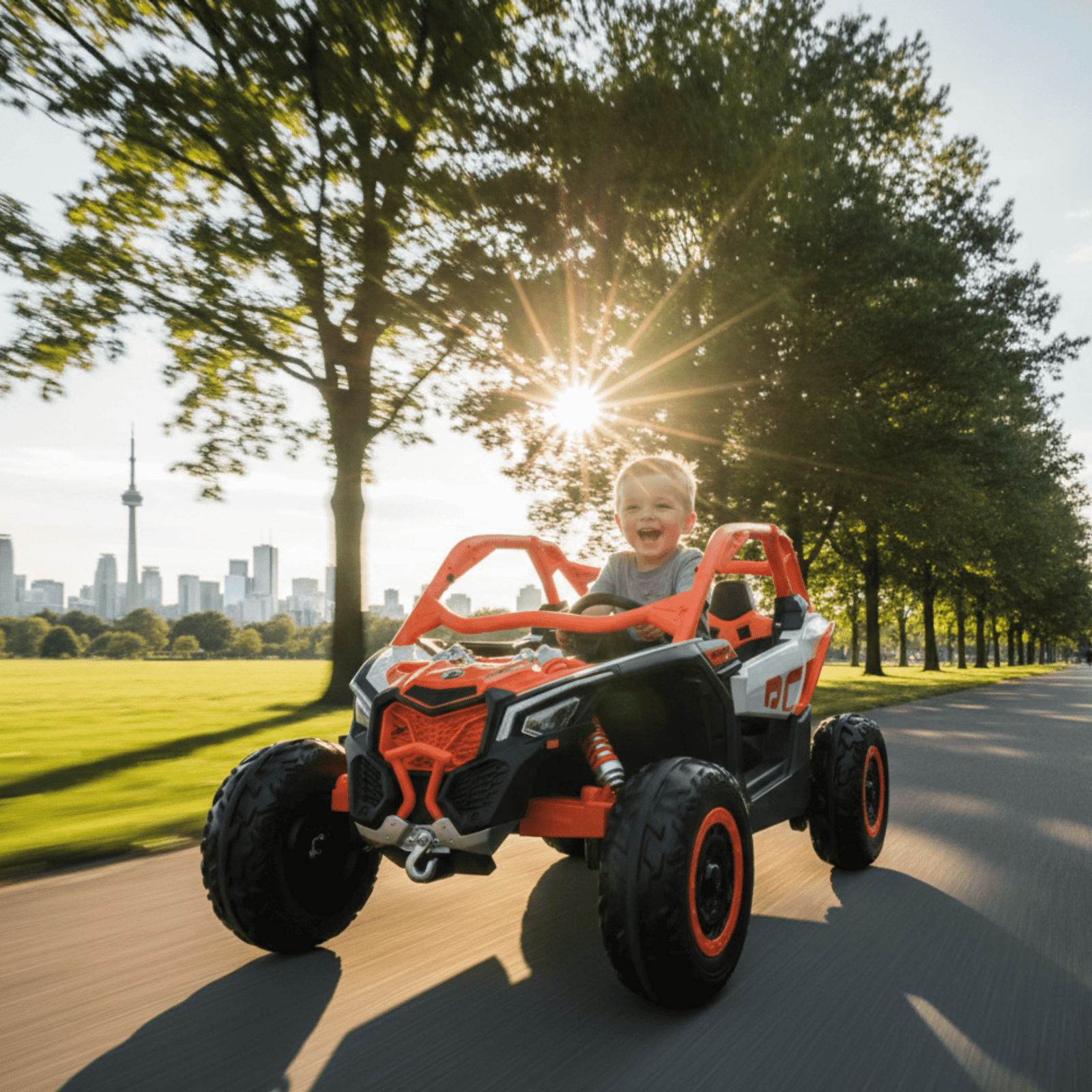 Orange Licensed LX Performance Edition 2x24V Can-Am Maverick 4WD Double 24V Battery Pack, 2-Seater Kids' Buggy W/ Music, EVA Rubber Wheels, Leather Seats & RC.