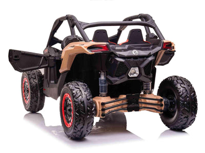 Black Licensed LX Performance Edition 2x24V Can-Am Maverick 4WD Double 24V Battery Pack, 2-Seater Kids' Buggy W/ Music, EVA Rubber Wheels, Leather Seats & RC.