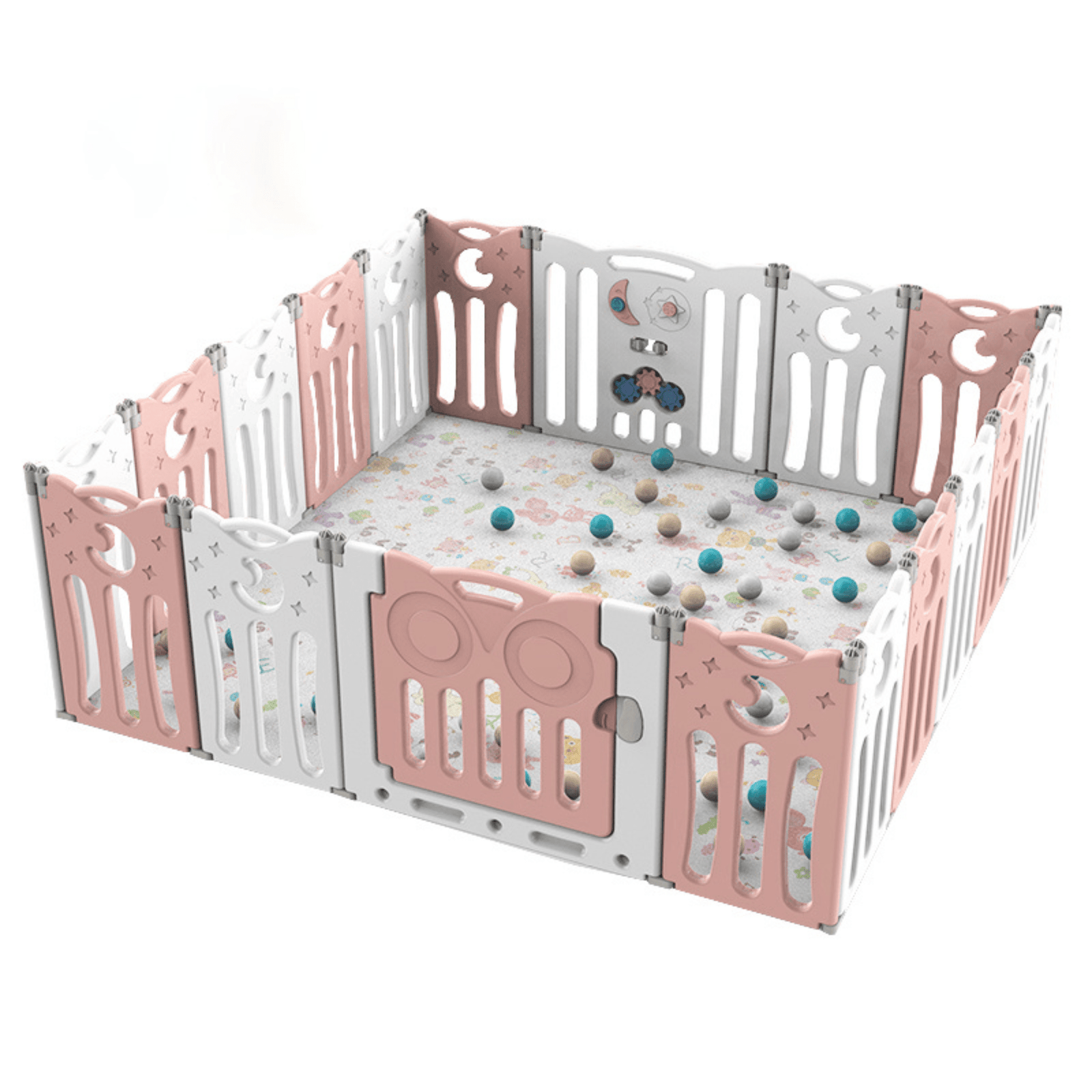 Pink 20 Panels Indoor/Outdoor Foldable Playpen, Fence, Interactive Safety Play Yard  for Toddlers and Infants