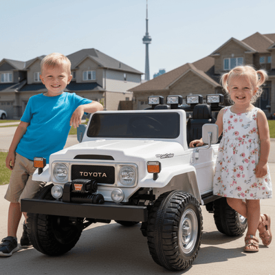 24V White 2-Seater Premium Edition Toyota 4x4 Truck for Kids W/ EVA Rubber Wheels, Music & RC.