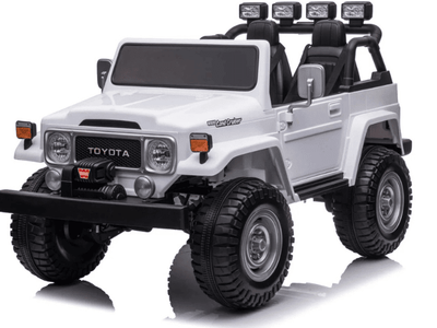 24V White 2-Seater Premium Edition Toyota 4x4 Truck for Kids W/ EVA Rubber Wheels, Music & RC.