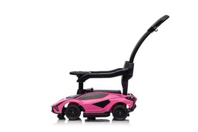 Pink Complete Edition Lamborghini Sian 3-in-1 Push Car / Stroller W/ Detachable Handle, Safety Guards, Lights & Music.