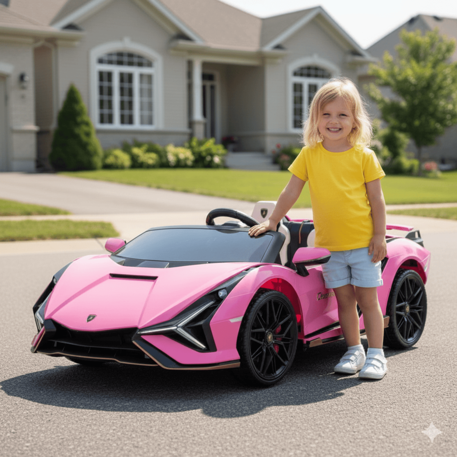 24V Luxurious Pink Lamborghini Sian 2-Seater 4x4 Ride-On Car W/ EVA Rubber Wheels, BT & RC.