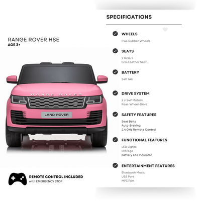 Pink 2-Seater 24V XXL Edition Range Rover HSE Ride-On Car for Kids.