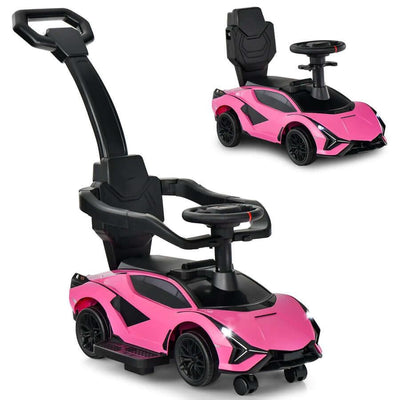 Pink Complete Edition Lamborghini Sian 3-in-1 Push Car / Stroller W/ Detachable Handle, Safety Guards, Lights & Music.