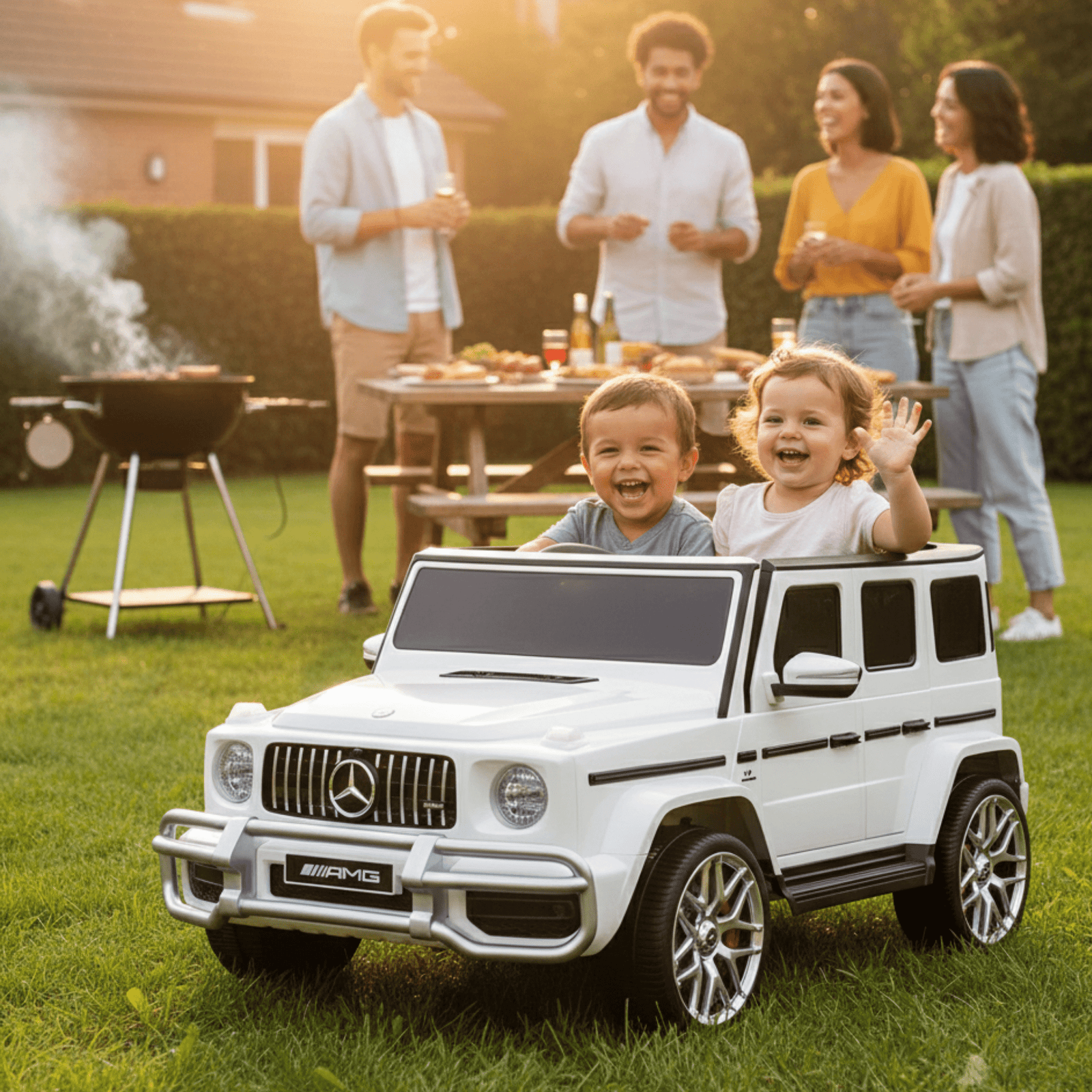 24V Exclusive White Mercedes Benz G63 2-Seater 4x4 Kids' Ride-on SUV W/ EVA Wheels, Leather Seats, Light-up Logo, BT & RC.