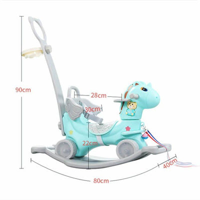 Kids' & Toddlers' 3-in-1 Foot to Floor Ride-on Rocking Riding Toy W/ Handle, Music & Basketball Hoop.