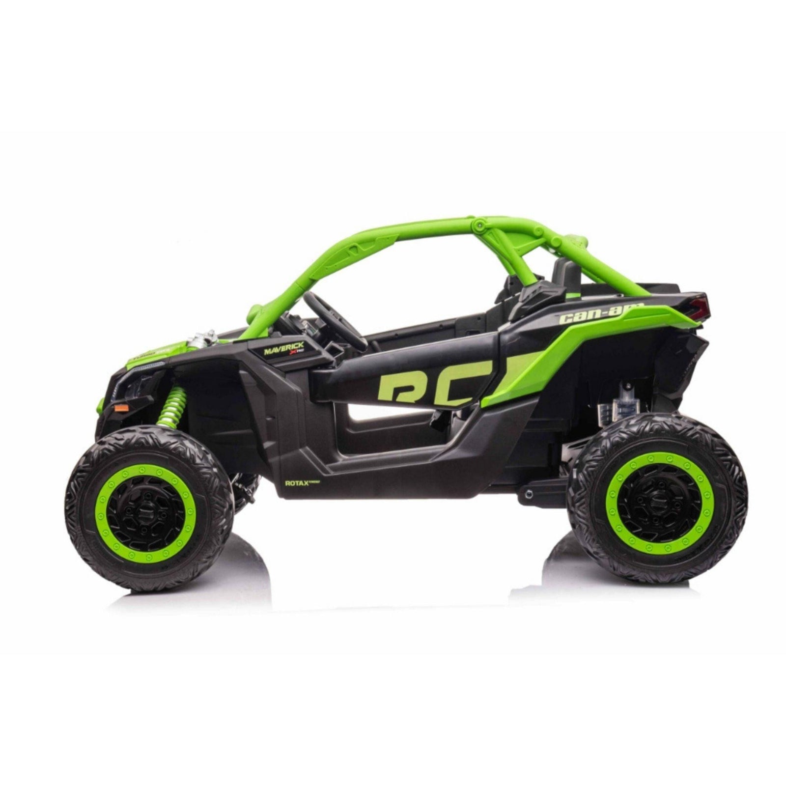 Green Licensed LX Performance Edition 2x24V Can-Am Maverick 4WD Double 24V Battery Pack, 2-Seater Kids' Buggy W/ Music, EVA Rubber Wheels, Leather Seats & RC.