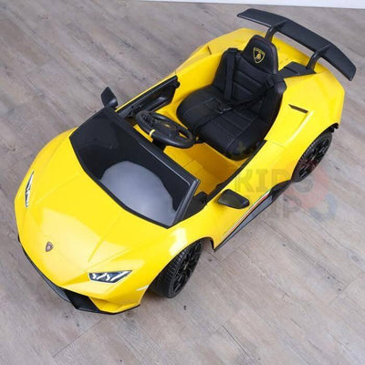 12V Yellow Lamborghini Huracan Licensed Sport Edition 4X4 Ride-On Car W/ Rubber Wheels, Bluetooth & RC.