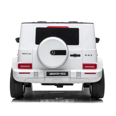 24V Exclusive White Mercedes Benz G63 2-Seater 4x4 Kids' Ride-on SUV W/ EVA Wheels, Leather Seats, Light-up Logo, BT & RC.