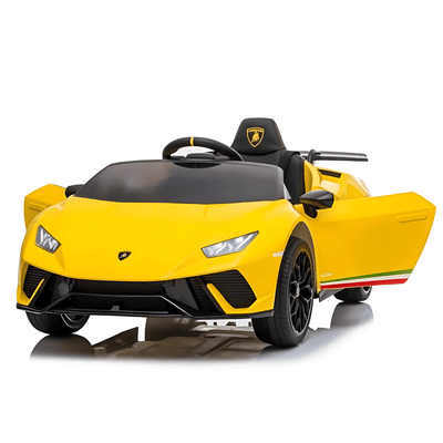12V Yellow Lamborghini Huracan Licensed Sport Edition 4X4 Ride-On Car W/ Rubber Wheels, Bluetooth & RC.