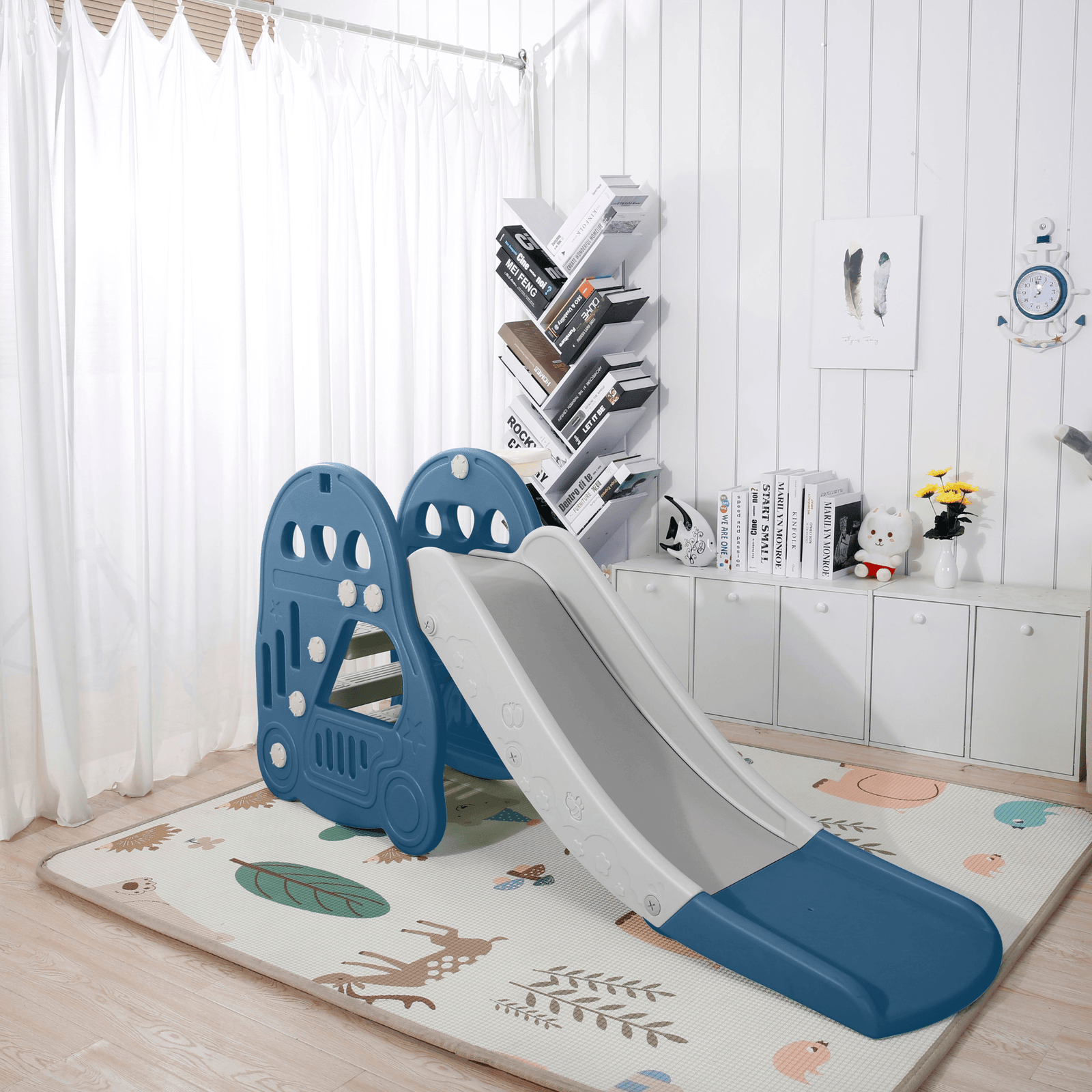 Kids' and Toddlers' Car Edition Interactive Indoor / Outdoor Playset W/ Slide, Closed Steps & Basketball Hoop.