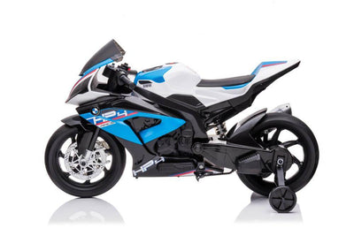 12V Blue BMW HP4 Kids' Super Motorcycle W/ EVA Rubber Wheels, Music & Lights.
