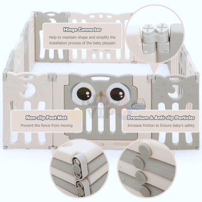 Grey 16 Panels Indoor/Outdoor Foldable Playpen, Fence, Interactive Safety Play Yard  for Toddlers and Infants.