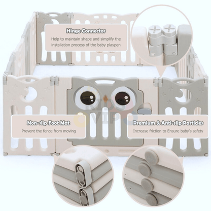 Grey 16 Panels Indoor/Outdoor Foldable Playpen, Fence, Interactive Safety Play Yard  for Toddlers and Infants.