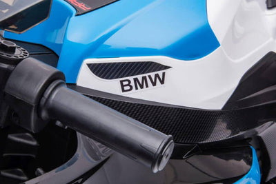 12V Blue BMW HP4 Kids' Super Motorcycle W/ EVA Rubber Wheels, Music & Lights.