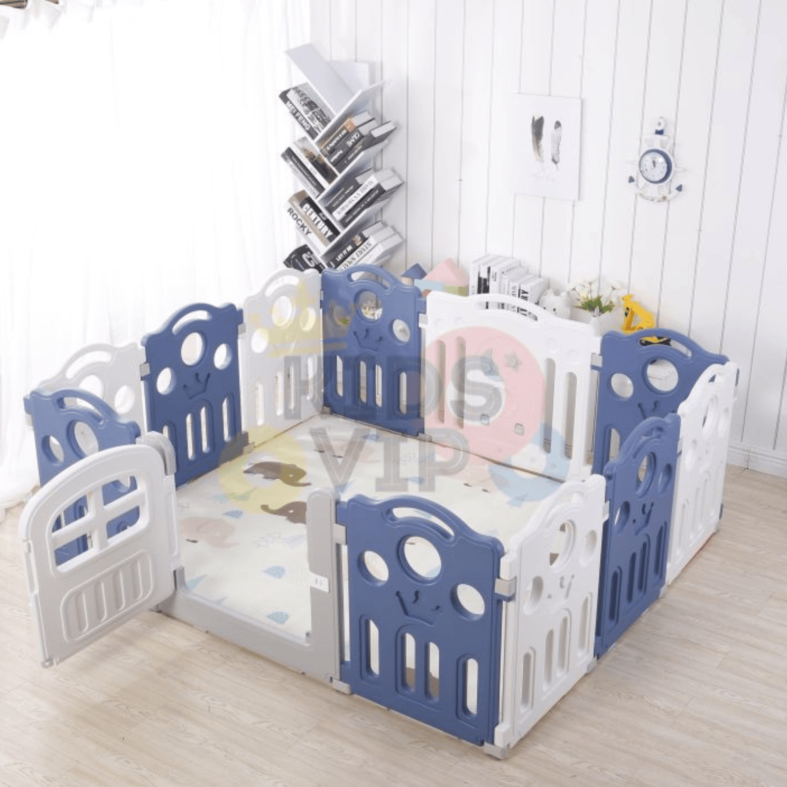 Blue 20 Panels Indoor/Outdoor Foldable Playpen, Fence, Interactive Safety Play Yard  for Toddlers and Infants